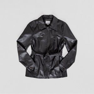 Perfect 90s vintage belted leather jacket (black) Size S
